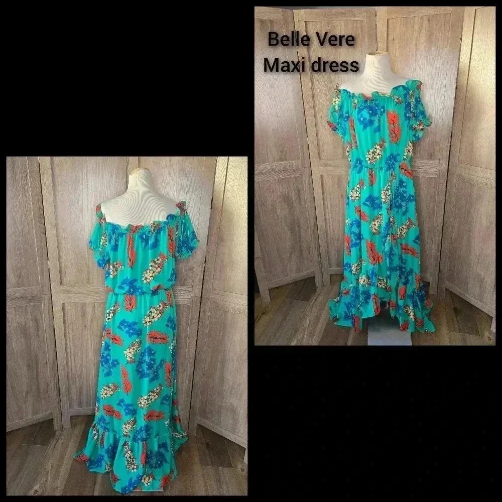 Anthropologie Belle Vere maxi green flower full dress - Picture 9 of 11